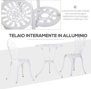 Outsunny Set da Giardino 3 Pezzi in Alluminio con 2 Sedie 42.5x47.5x89 cm e Tavolino Rotondo Ø60x67 cm, Bianco