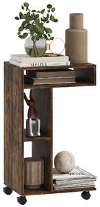 HOMCOM Tavolino laterale, carrello portavivande a forma C, 4 ruote, 3 scomparti, 40 x 30 x 69 cm, Marrone rustico | Aosom Italy