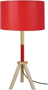 Lampade d’ufficio Tosel Lampada da tavolo tondo legno naturale, rosso e bianco
