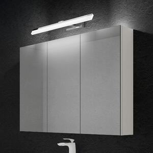 Doporro Armadietto a Specchio 100x15x70cm con Lampada da Specchio LED per Bagno 60cm, 14W 6000K, Specchiera Bagno Mobilettto da Parete Bianco con 3 Ante e Applique Specchio Cromo, Spiegelschrank 02