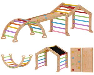 AIYAPLAY Triangolo da arrampicata per bambini con rampa reversibile, scivolo, dondolo e struttura da arrampicata, Legno naturale | Aosom Italy