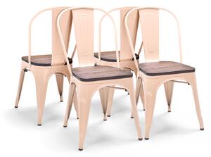 Sofia - Set di 4 sedie in metallo con seduta in legno massello-Kaki