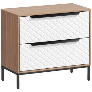 HOMCOM Comò con 2 Cassetti in Tessuto con Motivo a Diamante, Legno Naturale e Bianco | Aosom Italy
