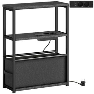 HOMCOM Tavolino da divano con presa elettrica, ripiano, salvaspazio, 45x18x60,2cm, Nero | Aosom Italy