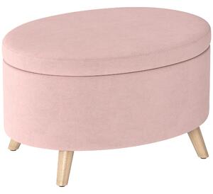 HOMCOM Pouf Contenitore Ovale Rivestito in Velluto con Gambe in Legno Massiccio 71x51,5x42 cm Rosa Chiaro | Aosom Italy