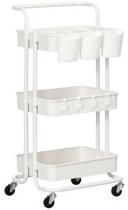 HOMCOM Carrello Cucina Multiuso a 3 Livelli con Cestini e Ganci Rimovibili, Ripiano con 12 Divisori, Bianco | Aosom Italy