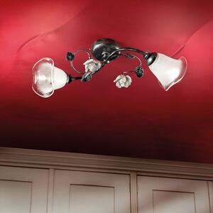 FerroLuce Plafoniera da soffitto classica doppio diffusore in vetro e dettagli in ceramica Siena Ceramica,Metallo,Vetro E14 42W 2 Lampadine Lampade da Soffitto Classiche Lampade da Soffitto per Bagno,Lampade da Soffitto per Ingresso