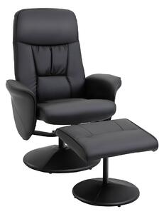 HOMCOM Poltrona Relax Girevole a 360° in Metallo e Finta Pelle, con Poggiapiedi, Schienale Regolabile, Nero | Aosom Italy
