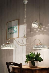 FerroLuce Lampada a sospensione piccola rustica con 2 paralumi in ceramica decorata a mano Verona Ceramica,Metallo E27 75W 2 Lampadine Sospensioni Classiche,Sospensioni Rustiche Sospensioni per Cucina,Sospensioni per Soggiorno