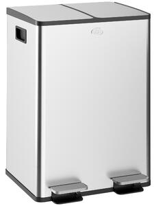 HOMCOM Pattumiera Differenziata 2 Scomparti 20L da Cucina a Pedale, Cestino Spazzatura con 2 Coperchi a Chiusura Silenziosa in Acciaio Inox e PP, 45.8x36x51.6 cm, Argento | Aosom Italy