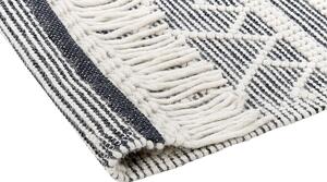 Tappeto in lana e cotone bianco e nero 160 x 230 cm, tessuto a mano a trama piatta con frange e motivo geometrico Beliani