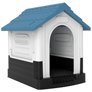 PawHut Cuccia per Cani Piccoli da Esterno in Plastica con Finestre e Base Rialzata, 64.5x57x66 cm, Blu | Aosom Italy