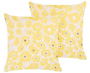 Set di 2 cuscini in cotone beige e giallo 45 x 45 cm con motivo a fiori soggiorno cameretta camera da letto Beliani