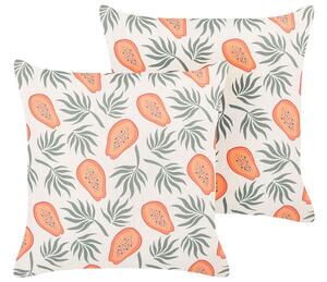 Set di 2 cuscini bianco arancione e verde 45 x 45 cm motivo papaya frutta esotica soggiorno camera da letto Beliani