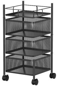 Carrello Cucina a 3 Livelli 27,5x27,5x62 cm con Cestini in Metallo Girevoli Ruote e Freno Nero
