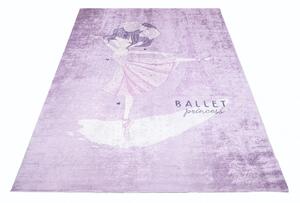 Tappeto viola per bambini con motivo di una ballerina alla Torre Eiffel Larghezza: 120 cm | Lunghezza: 170 cm