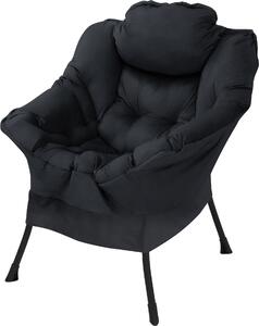 Poltrona ML-Design per soggiorno, poltrona relax con braccioli, poltrona da lettura confortevole, poltrona TV con cuscino poggiatesta, poltrona lounge, poltrona imbottita per TV, colore nero