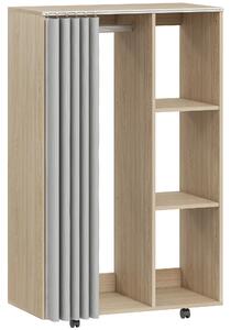 HOMCOM Armadio appendiabiti, 4 rotelle, asta appendiabiti e ripiani 80x40x128cm, Legno naturale | Aosom Italy