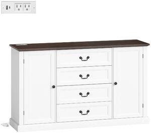 Credenza da Cucina Stile Vintage 147x40x87 cm con 4 Cassetti e 2 Armadietti con Mensole Regolabili Legno Bianco