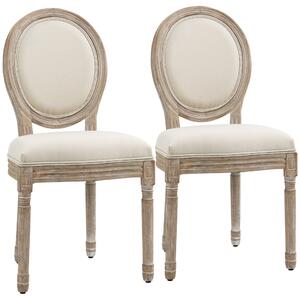 HOMCOM Set 2 Sedie Imbottite per Soggiorno Stile Vintage Rétro in Legno e Tessuto Effetto Lino Bianco Panna 49x56x96cm|Aosom
