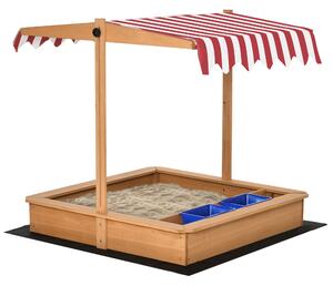 Outsunny Sabbiera per Bambini in Legno con Tettuccio Regolabile in Altezza, Gioco da Giardino con Sedute sui Bordi e Vaschette, 107.5x107.5x110cm
