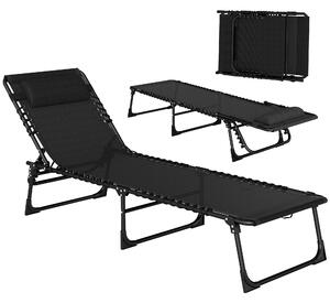 Outsunny Lettino Prendisole in Acciaio e Tessuto Traspirante con Schienale Reclinabile, 197x58x26 cm, Nero|Aosom