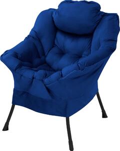 Poltrona ML-Design per soggiorno, poltrona relax con braccioli, poltrona da lettura confortevole, poltrona TV con cuscino poggiatesta, poltrona lounge, poltrona imbottita per TV, blu scuro