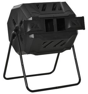 Outsunny Compostiera Domestica da 160L, Compostiera da Giardino e da Balcone in Plastica PP Nera, Bidone per Compost Girevole, 71x64x92cm|Aosom
