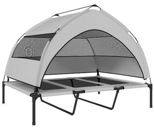 PawHut Lettino per Cani con Copertura a 3 Lati Rimovibile, in Poliestere e Acciaio, 122x92x94 cm, Grigio Chiaro e Nero | Aosom Italy