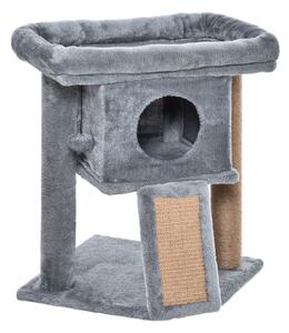 PawHut Albero per Gatti con Casetta per Gatti e Lettino in Peluche, Tiragraffi in Juta e Pallina, Grigio | Aosom Italy