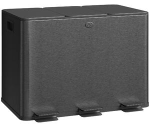 HOMCOM Bidone Immondizia a 3 Sezioni da 20L con Chiusura Silenziosa, in Acciaio Inox e PP, 61.9x36.6x56.7 cm, Nero | Aosom Italy
