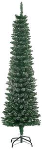 Albero di Natale Innevato Slim Ø48x165 cm con 443 Rami e Base Rimovibile Pieghevole in PVC e Metallo Verde