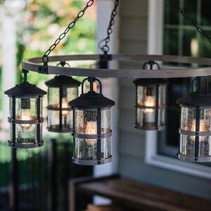Hinkley Lampadario da esterno in stile rustico rotondo in alluminio diffusore a 6 luci Lakehouse Alluminio,Vetro Grigio Scuro E27 60W 6 Lampadine