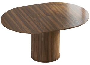 Tavolo Espandibile per 6-8 Persone da Rotondo a Ovale 150x110x75 cm con Base a Piedistallo in MDF e Acciaio Color Noce Scuro