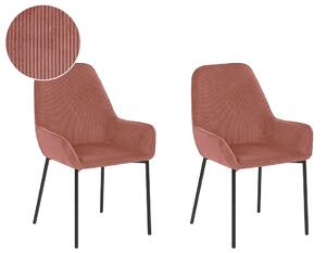 Set di 2 sedie per sala da pranzo Seduta imbottita in tessuto di velluto a coste rosa Gambe in metallo Nero Stile moderno Beliani