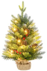 Mini Albero di Natale Ø43x60 cm con Luci LED 141 Rami con Pigne e Bacche Rosse Base in Cemento Verde