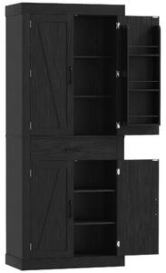 HOMCOM Dispensa Cucina in stile Country con 2 Armadietti, 6 Ripiani e Cassetto, in Legno, 76x39.5x183.5 cm, Nero | Aosom Italy