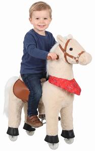 AIYAPLAY Cavallo a dondolo in peluche con testa rotante, ruote scorrevoli e suoni di nitriti, da 2 anni, marrone chiaro | Aosom Italy