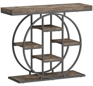 HOMCOM Tavolo Consolle Industriale con Ripiani e Telaio in Acciaio Circolare, 100x30x81.5 cm, Marrone Rustico | Aosom Italy