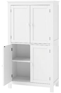 HOMCOM Mobile Bagno con 4 Ante e Ripiani Regolabili, per Lavanderia Salotto Soggiorno Cucina, 60x30x110 cm, Bianco | Aosom Italy