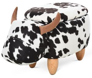 HOMCOM Pouf Decorativo Imbottito con Vano Portaoggetti a Tema Animale, 62x35x36 cm, Nero e Bianco | Aosom Italy