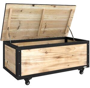 Outsunny Panca Contenitore da 121L con 4 Rotelle e Maniglie in Legno e Acciaio, 100x50x43cm, Colore Legno|Aosom