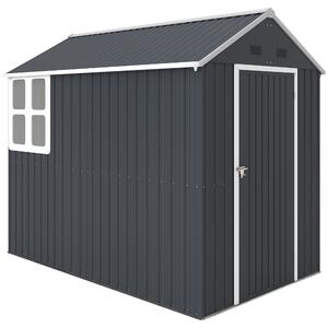 Outsunny Casetta con Finestra e Tetto inclinato, Porta a doppia Attrezzi in Acciaio Zincato e PP, 259x172x222 cm, Grigia e Bianca | Aosom Italy