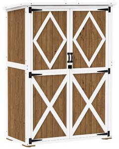 Outsunny Casetta da Giardino con 2 Ripiani e 2 Porte, Armadio Porta Attrezzi da Esterno in Legno, 116.5x57x159/167 cm, Marrone e Bianco | Aosom Italy