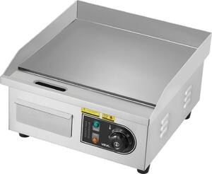 Piastra elettrica commerciale, 355 x 300 mm, 2000 W, controllo della temperatura regolabile da 50 a 300 °C, piano di lavoro in acciaio inossidabile con griglia completamente piatta, 2 spatole e 2 spazzole, per bistecche, pancake, calamari