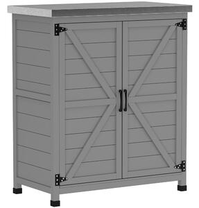 Outsunny Armadio da Esterno con Ripiano e Banco da Lavoro in Legno e Acciaio, 79x43x92 cm, Grigio | Aosom Italy