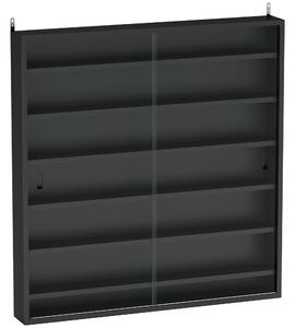 HOMCOM Bacheca Portaoggetti a 6 Ripiani Regolabili in Legno con Ante in Vetro, 80x9.5x83 cm, Nero | Aosom Italy