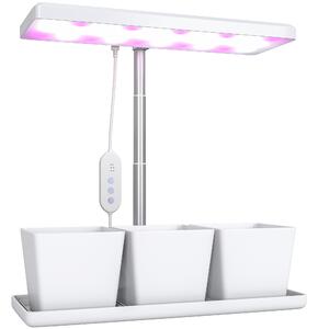 Outsunny Lampade per Pianta da 30 Luci LED con 3 Vasi, Timer e Illuminazione Regolabile, 31.8x13.4x18.6-35.6 cm, Bianco | Aosom Italy