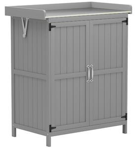 Outsunny Armadietto da Esterno, Capanno Porta Attrezzi con Mensola, in Legno con 2 Ante per Giardino, Patio, Grigio | Aosom Italy