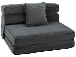 HOMCOM 2-in-1 Poltrona Letto Pieghevole con Effetto Velluto a Coste e Cuscino Lombare, 100x76x62 cm, Grigio Scuro | Aosom Italy